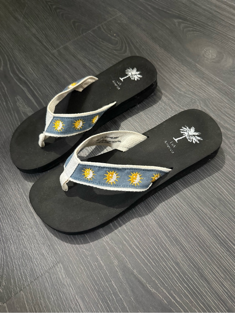 Aloha Black Flip Flop Sandals with Sun Embroidered Straps